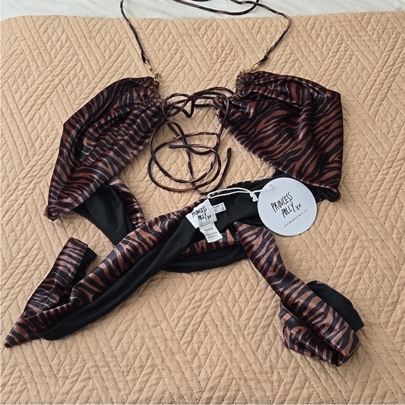NWT princess polly brown animal print dance till dawn crop bandeau tie top 4 - Picture 3 of 8